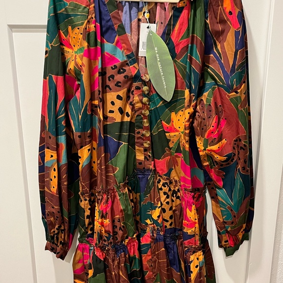 FARM Rio NWT AUTHENTIC BROWN PRINTED LEOPARD TROPICAL LONG SLEEVES DRESS - Picture 11 of 16